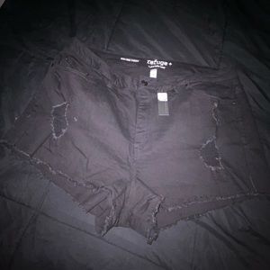 Black ripped high rise cheeky shorts